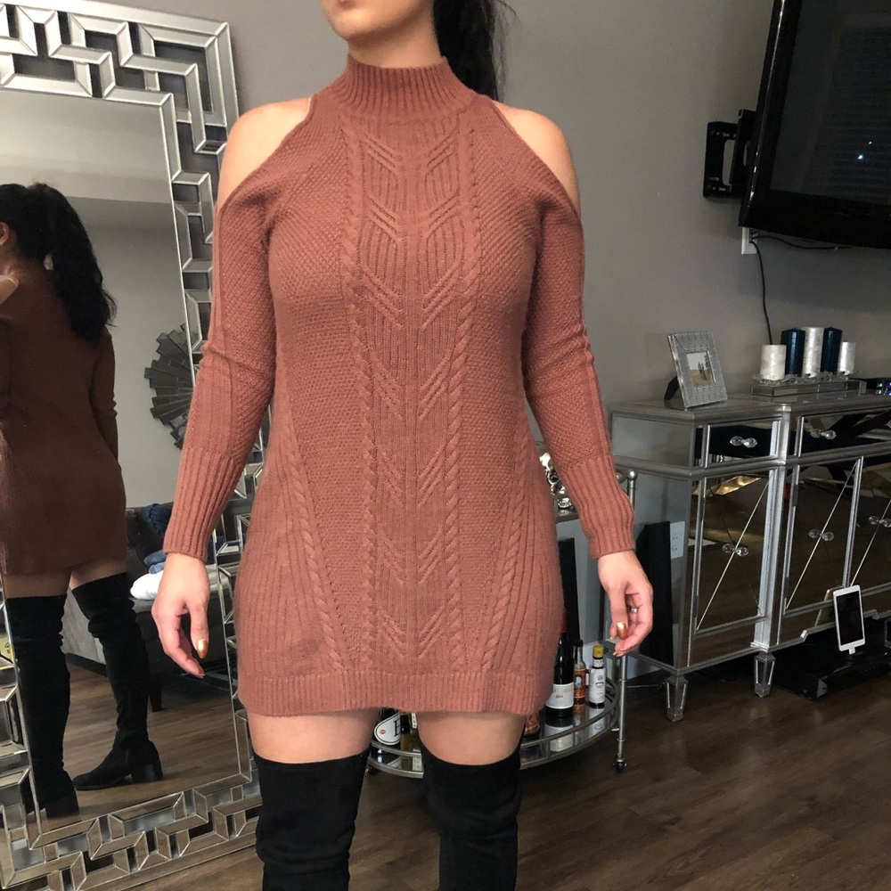 Cold shoulder sweater dress